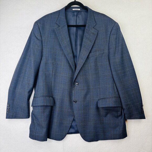 Peter Millar Other - Peter Millar Suit Jacket Mens 48R Blue Gray Plaid 100% Wool 2 Button Blazer